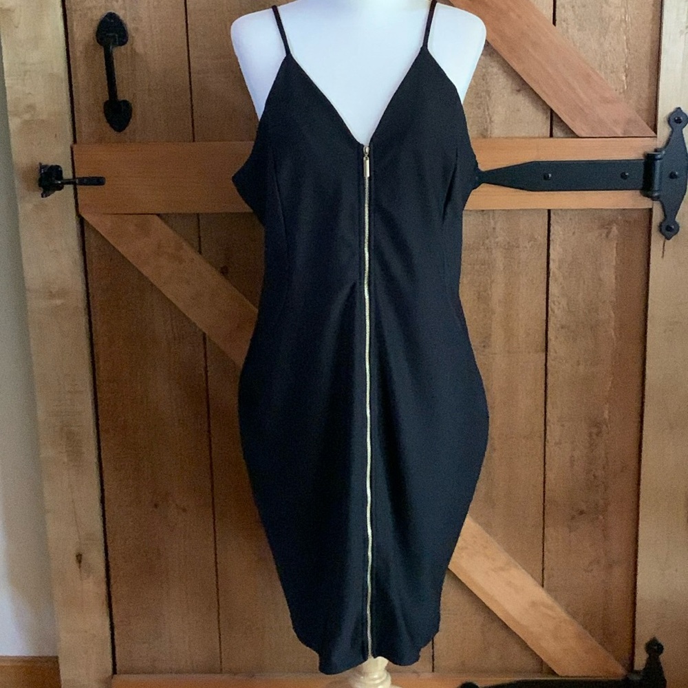 TRAC Full Front Zipper Black Polyester Dress with Straps Plus Size 3X